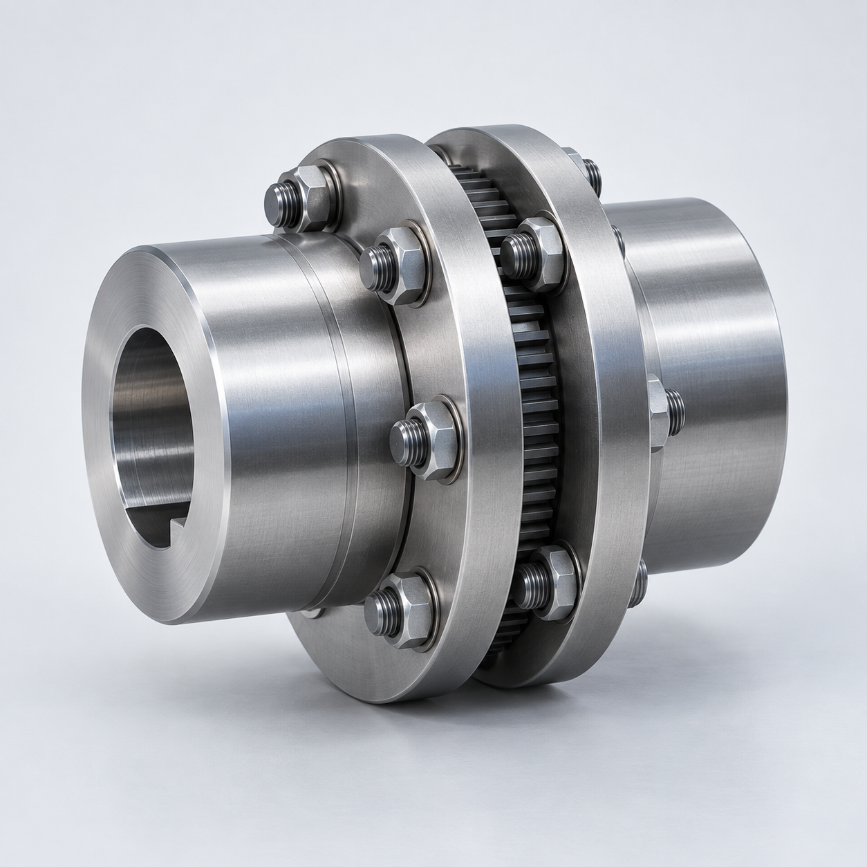 Illustrative steel gear coupling with bolted flange