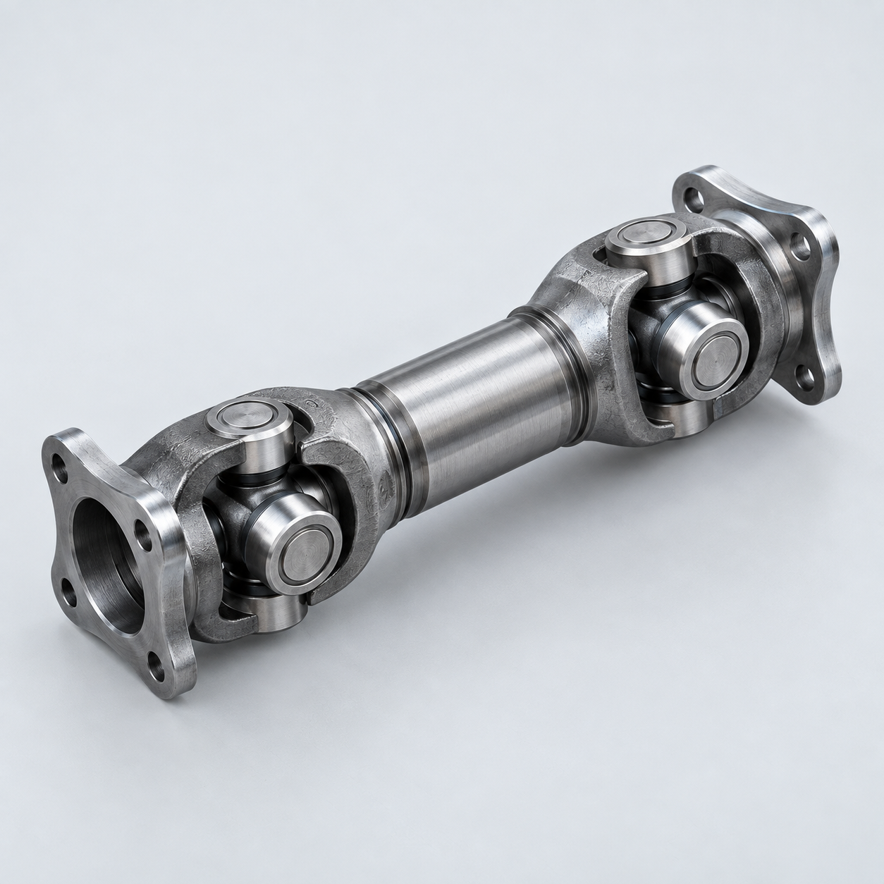 Illustrative universal drive shaft with joints at both ends